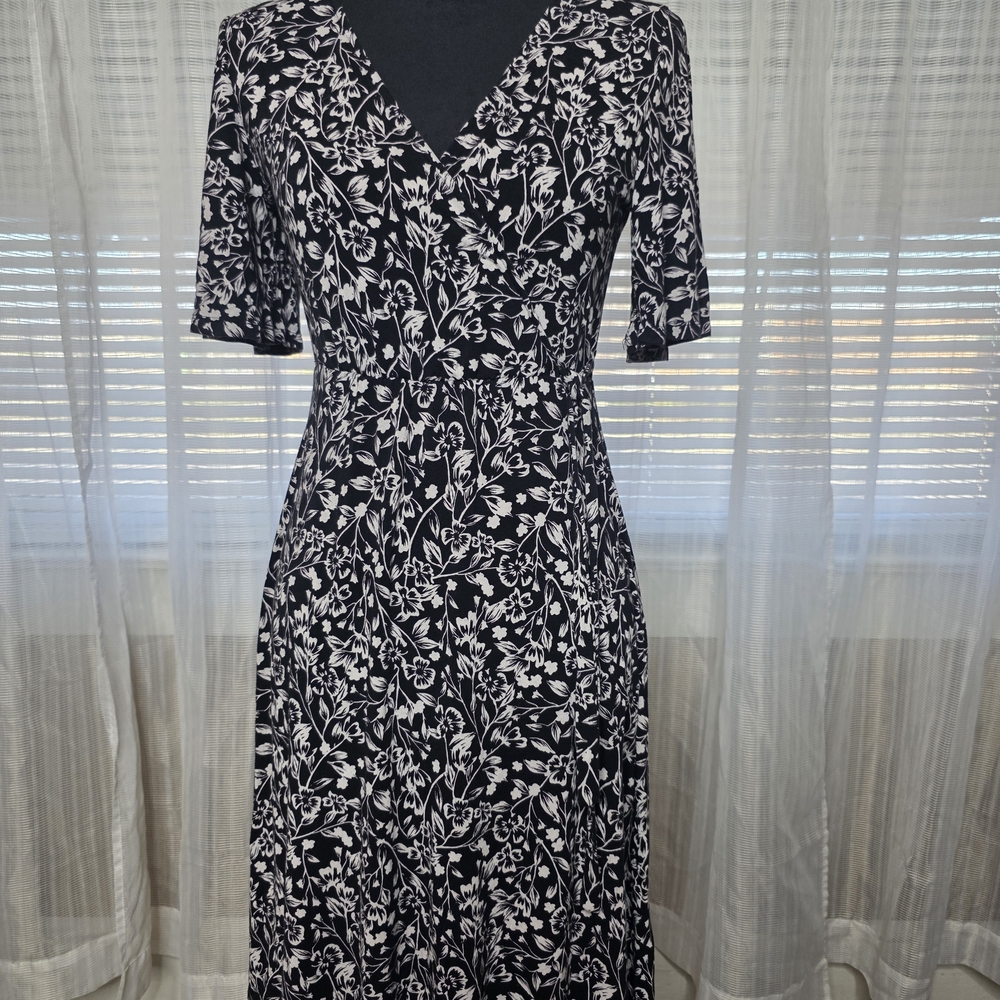 Black Floral Midi Skirt with White Print